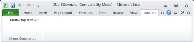 Multi-Objective-OPT in Excel Tools menu graphic